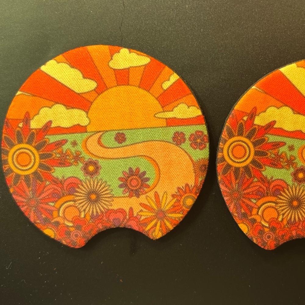 Retro Sunset Car Cup Holder Coasters New